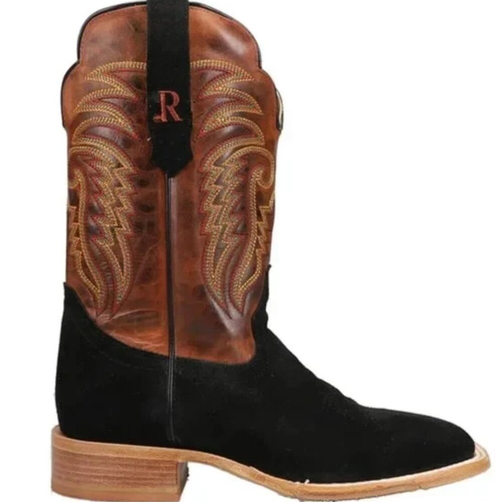 R. Watson Boots Mens Rough Out Embroidered Wide Square Toe Cowboy Boots 10D